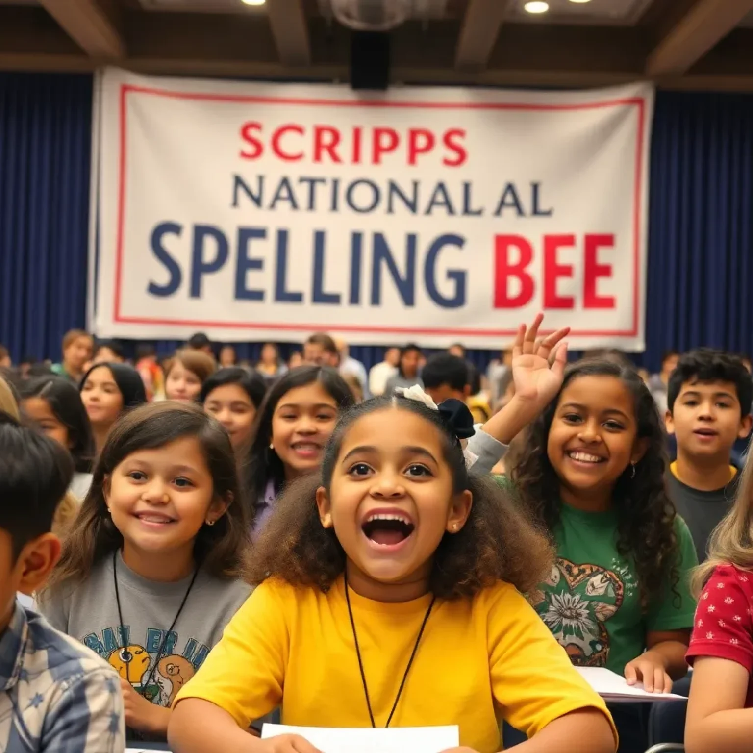 Students competing in the Scripps National Spelling Bee
