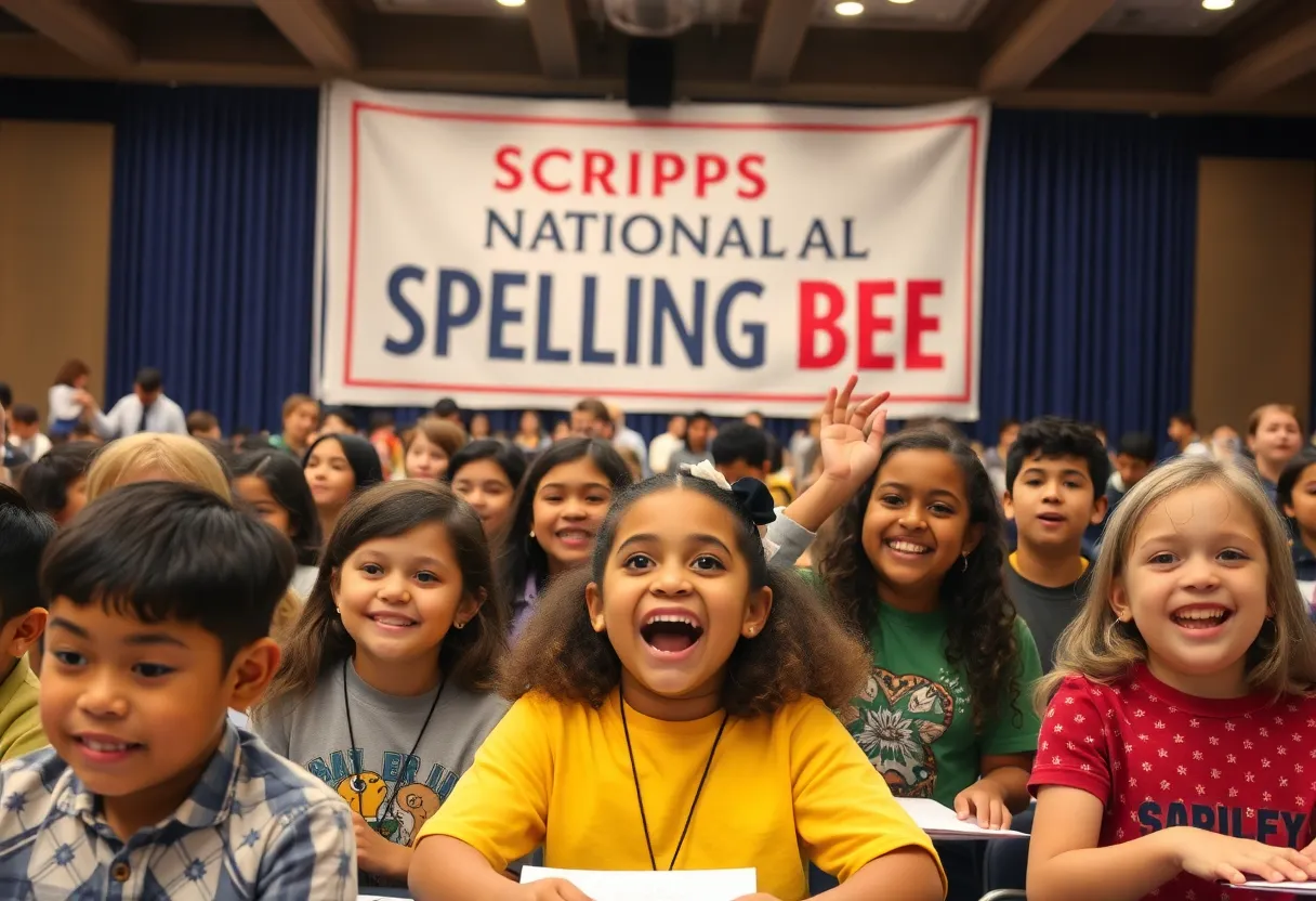 Students competing in the Scripps National Spelling Bee