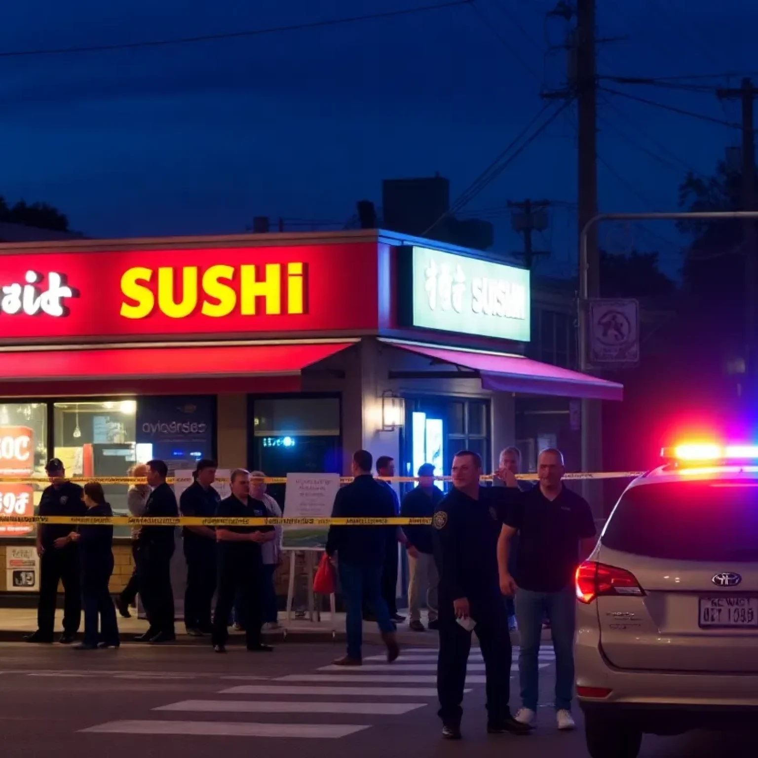Police cordon outside Ahi Sushi restaurant in St. Petersburg, Florida