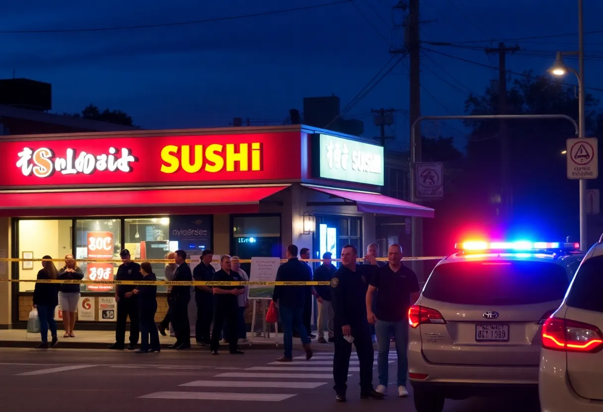 Police cordon outside Ahi Sushi restaurant in St. Petersburg, Florida