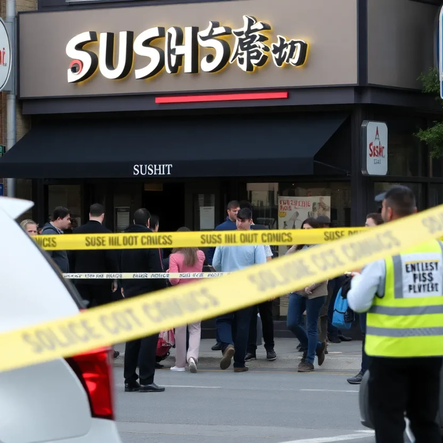 Scene of the stabbing outside Ahi Sushi in St. Petersburg, with police activity