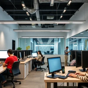 Students learning in the new tech hub in St. Petersburg