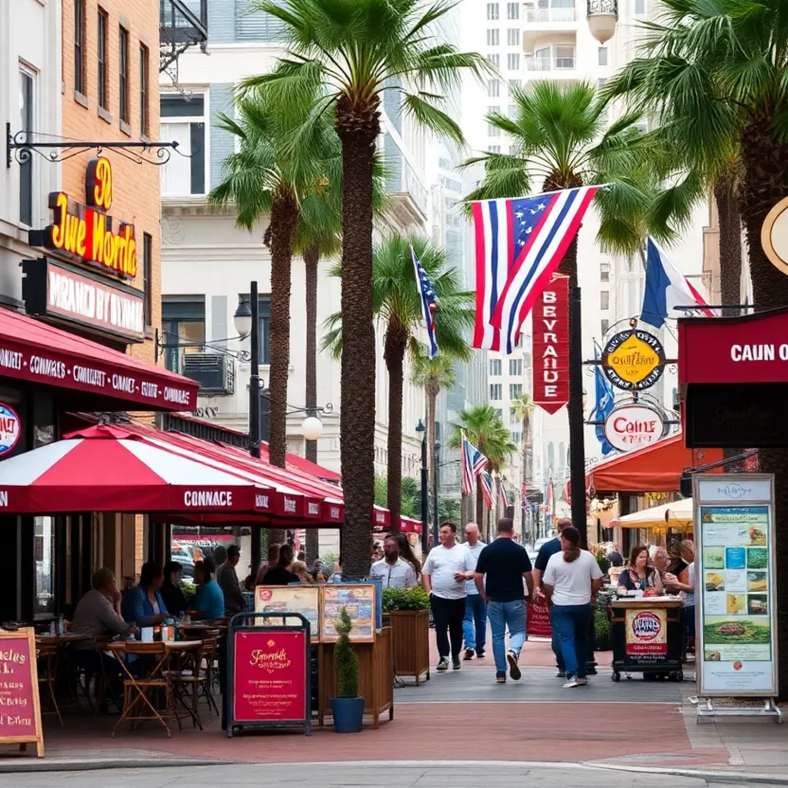 Busy street in downtown St. Petersburg with restaurants and shops