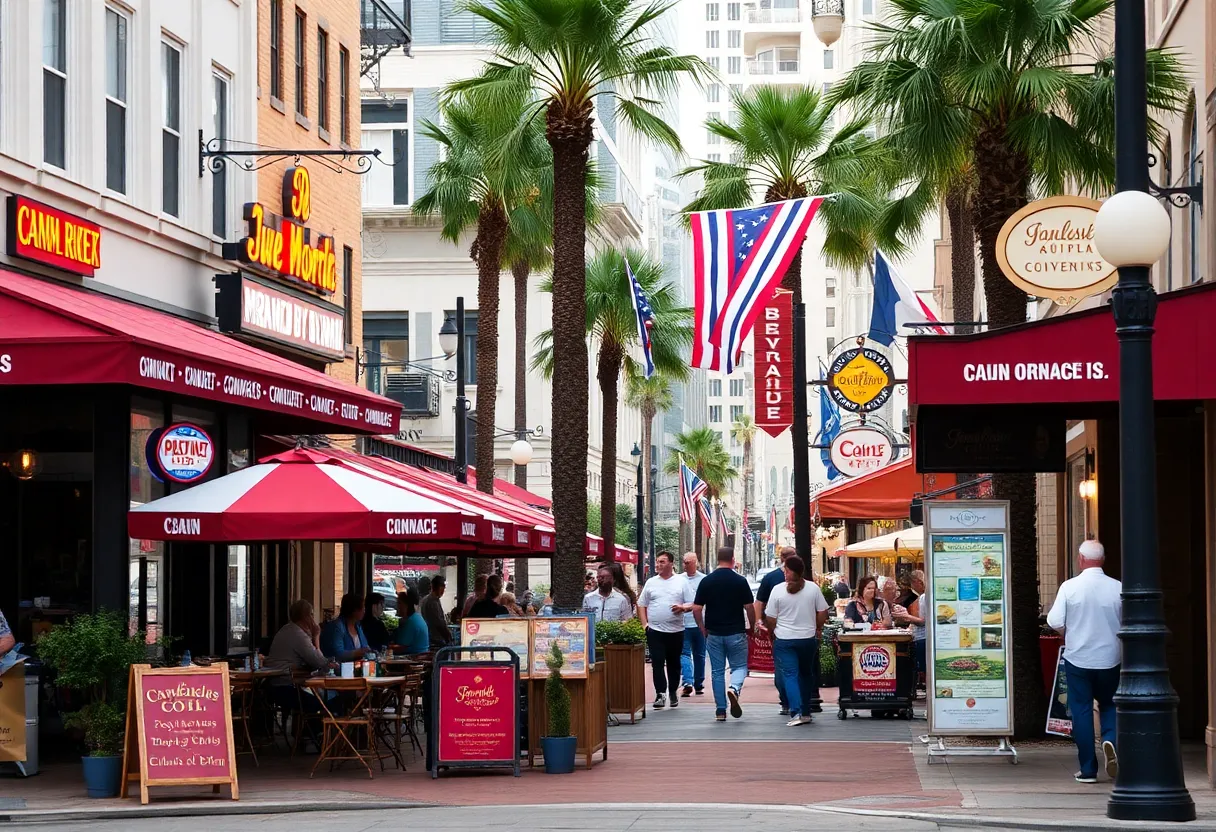 Busy street in downtown St. Petersburg with restaurants and shops