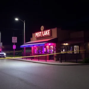 Police investigation scene outside Ahi Sushi restaurant in St. Petersburg