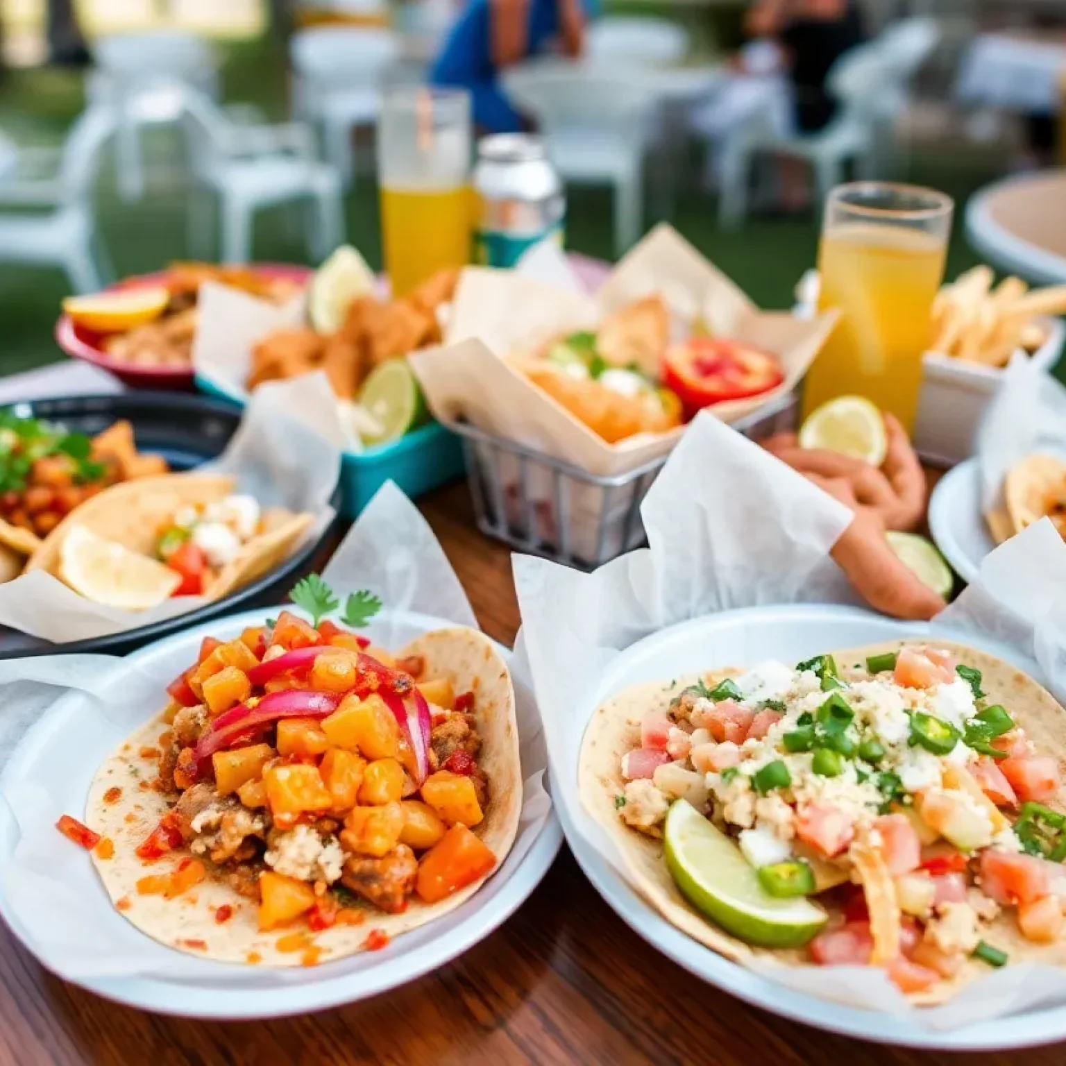 A colorful display of Taco Wizard's innovative dishes including tacos and ceviche.