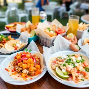A colorful display of Taco Wizard's innovative dishes including tacos and ceviche.