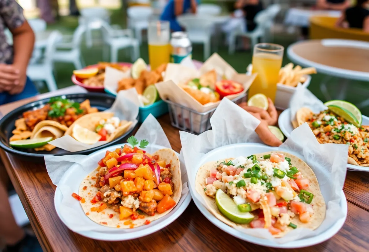 A colorful display of Taco Wizard's innovative dishes including tacos and ceviche.
