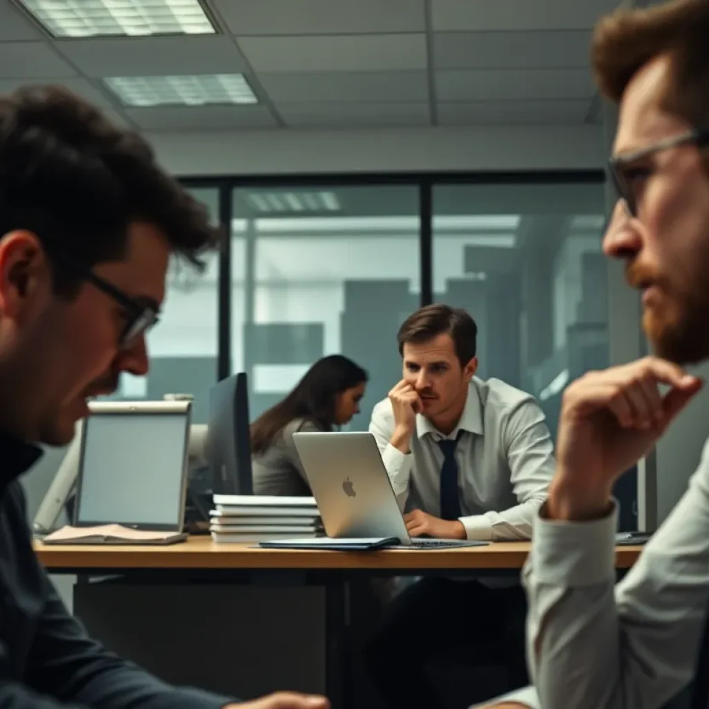 An illustration of a tense office atmosphere suggesting workplace conflict.