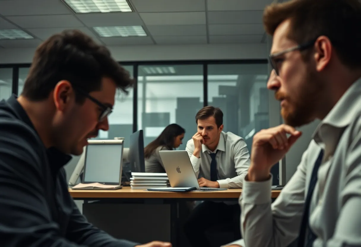 An illustration of a tense office atmosphere suggesting workplace conflict.