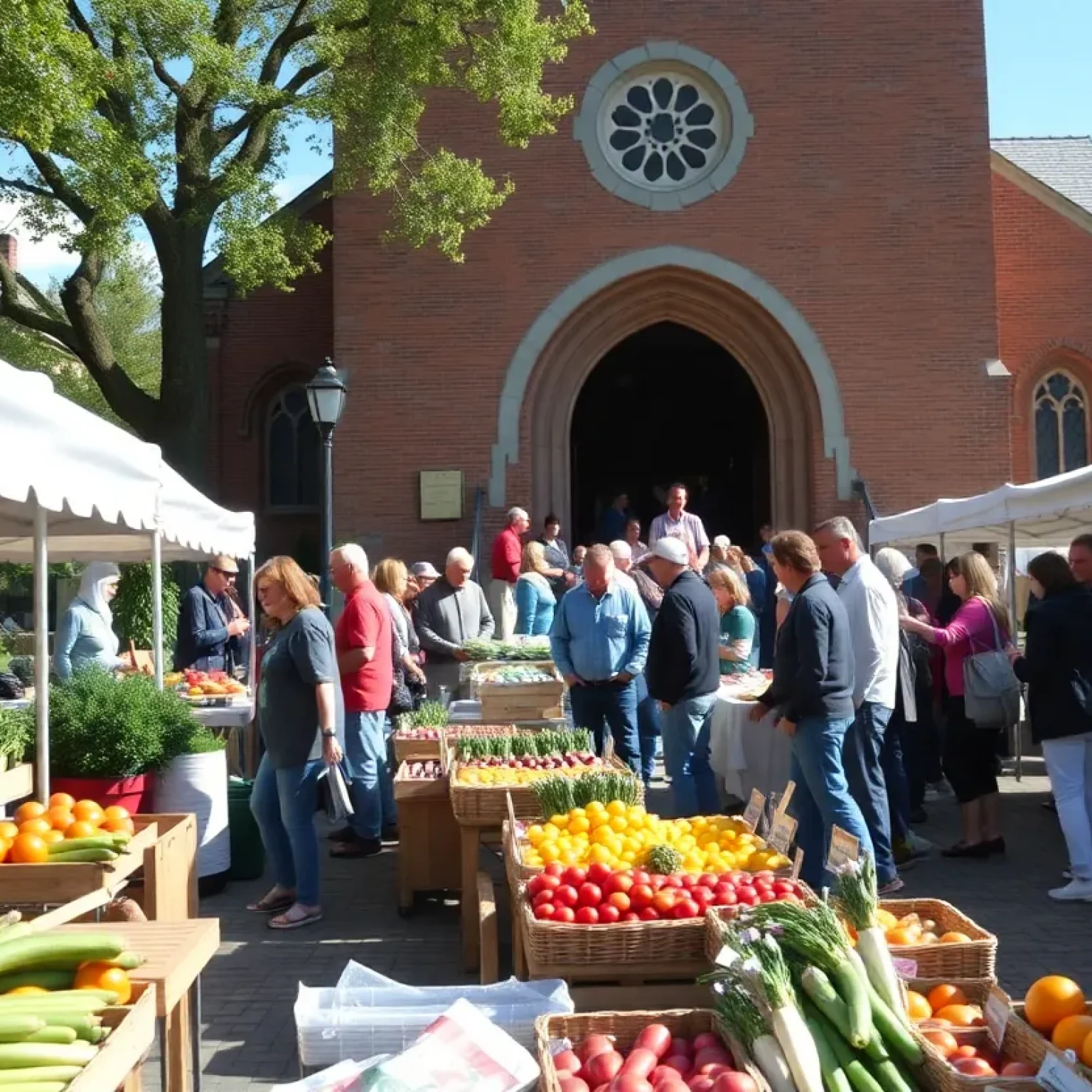 Vendors and visitors at the Treehouse Farmers Market at Euclid Church in St. Petersburg.