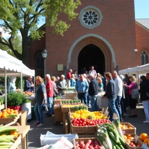 Vendors and visitors at the Treehouse Farmers Market at Euclid Church in St. Petersburg.