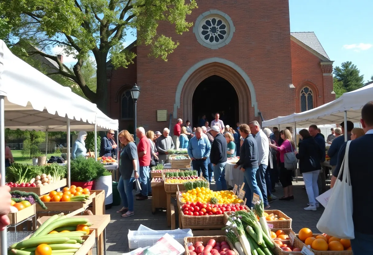 Vendors and visitors at the Treehouse Farmers Market at Euclid Church in St. Petersburg.
