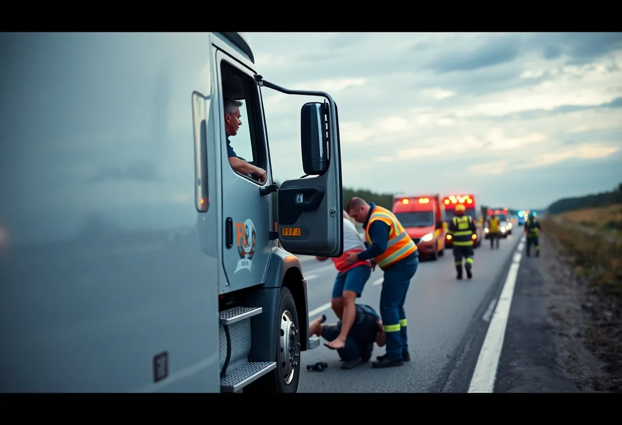 Truck driver providing assistance at an accident scene
