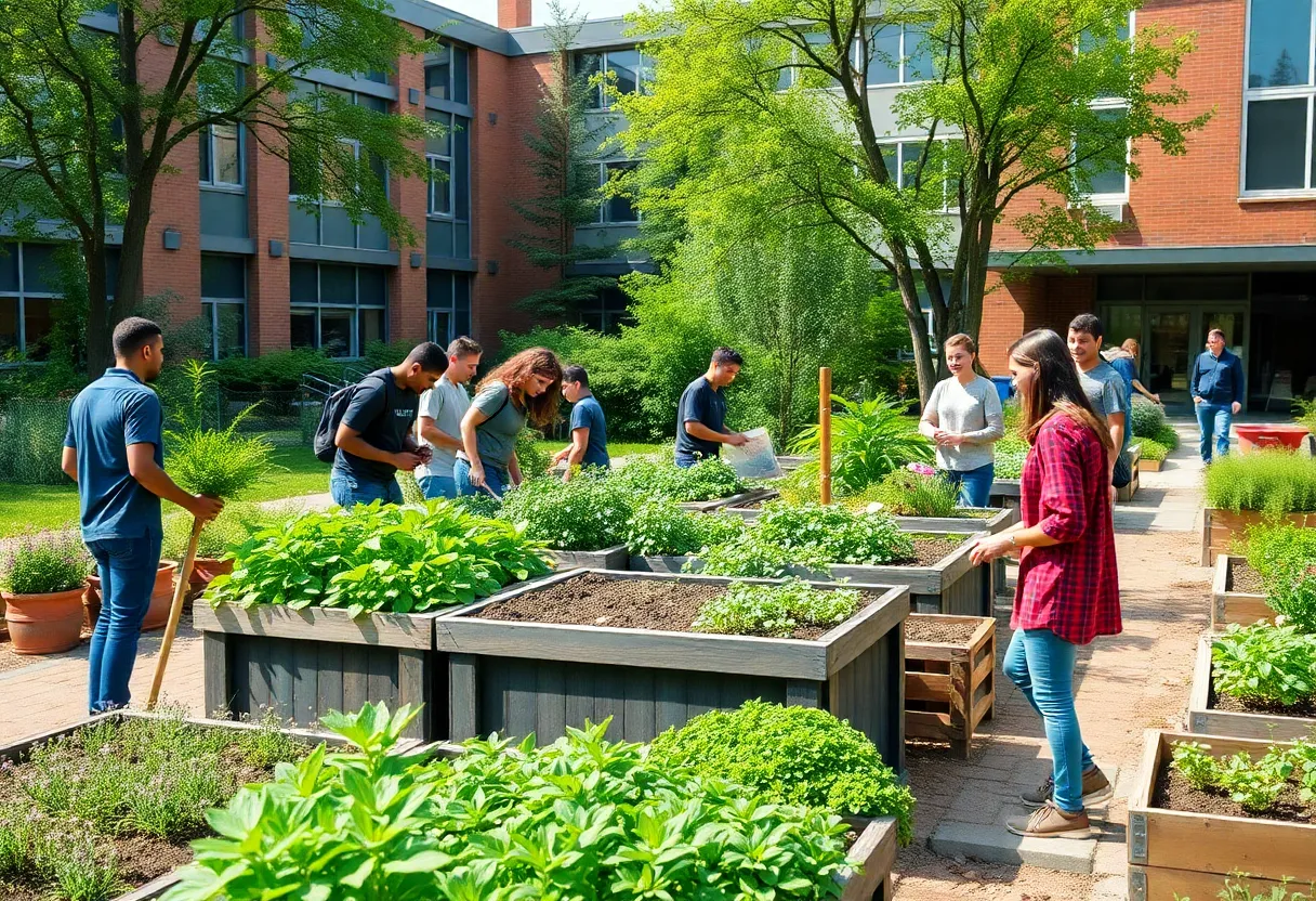 Students at USFSP participating in composting initiative activities.