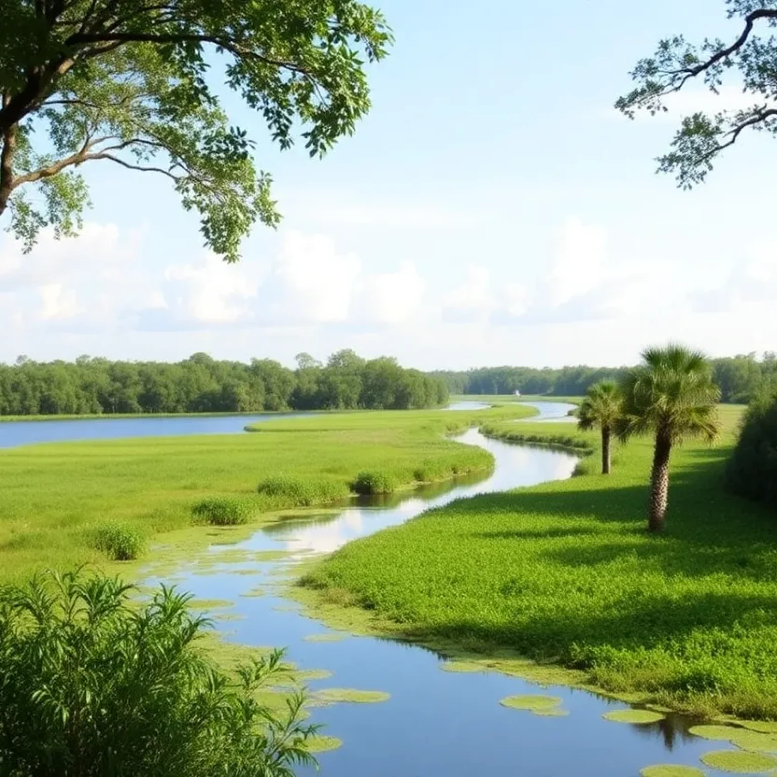 Scenic view of Weedon Island Preserve with greenery and water