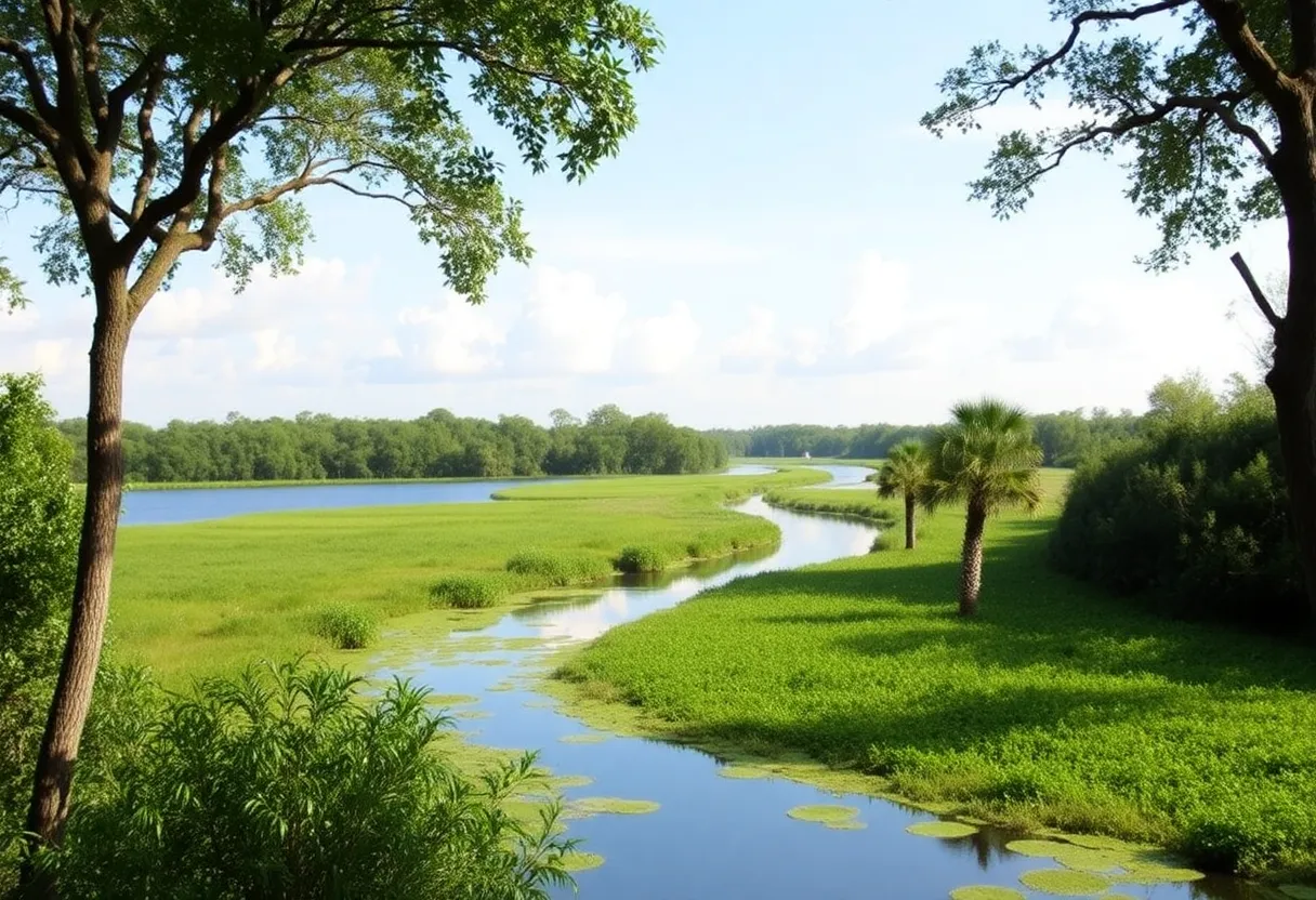 Scenic view of Weedon Island Preserve with greenery and water
