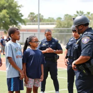 Local youth participating in the Youth Champions program with law enforcement officers