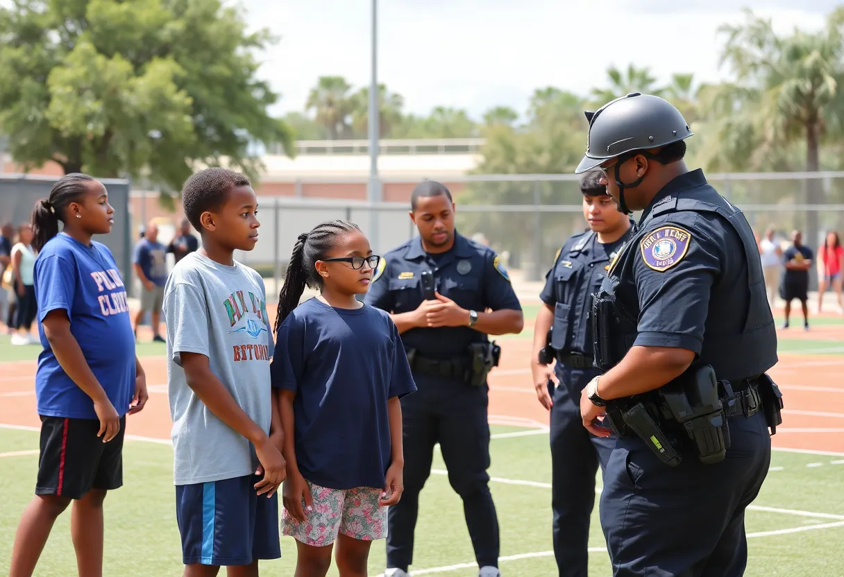 Local youth participating in the Youth Champions program with law enforcement officers