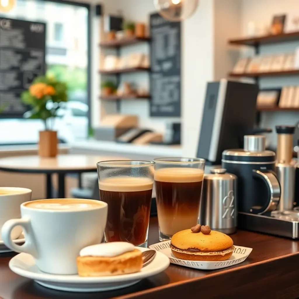 Interior of Bar Chinchilla coffee shop with espresso drinks and pastries