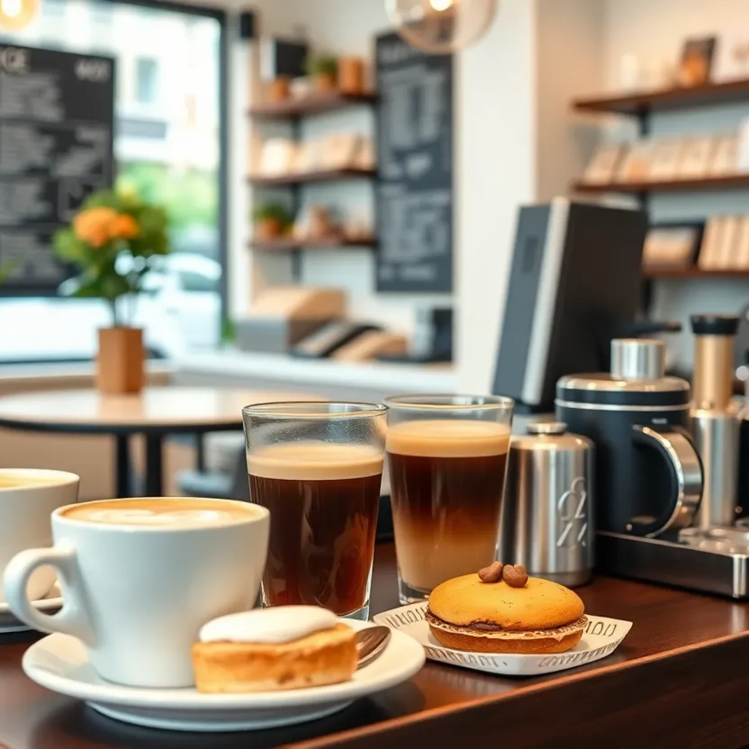 Interior of Bar Chinchilla coffee shop with espresso drinks and pastries