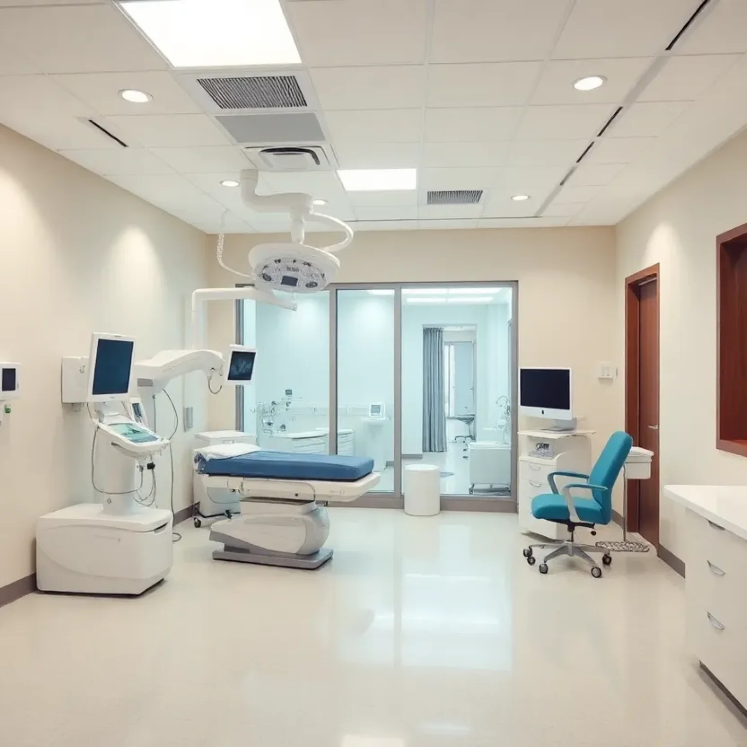 Interior of a cancer treatment facility with advanced equipment