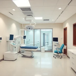 Interior of a cancer treatment facility with advanced equipment