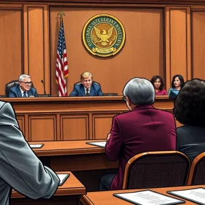 Judges in a courtroom assessing racial gerrymandering case