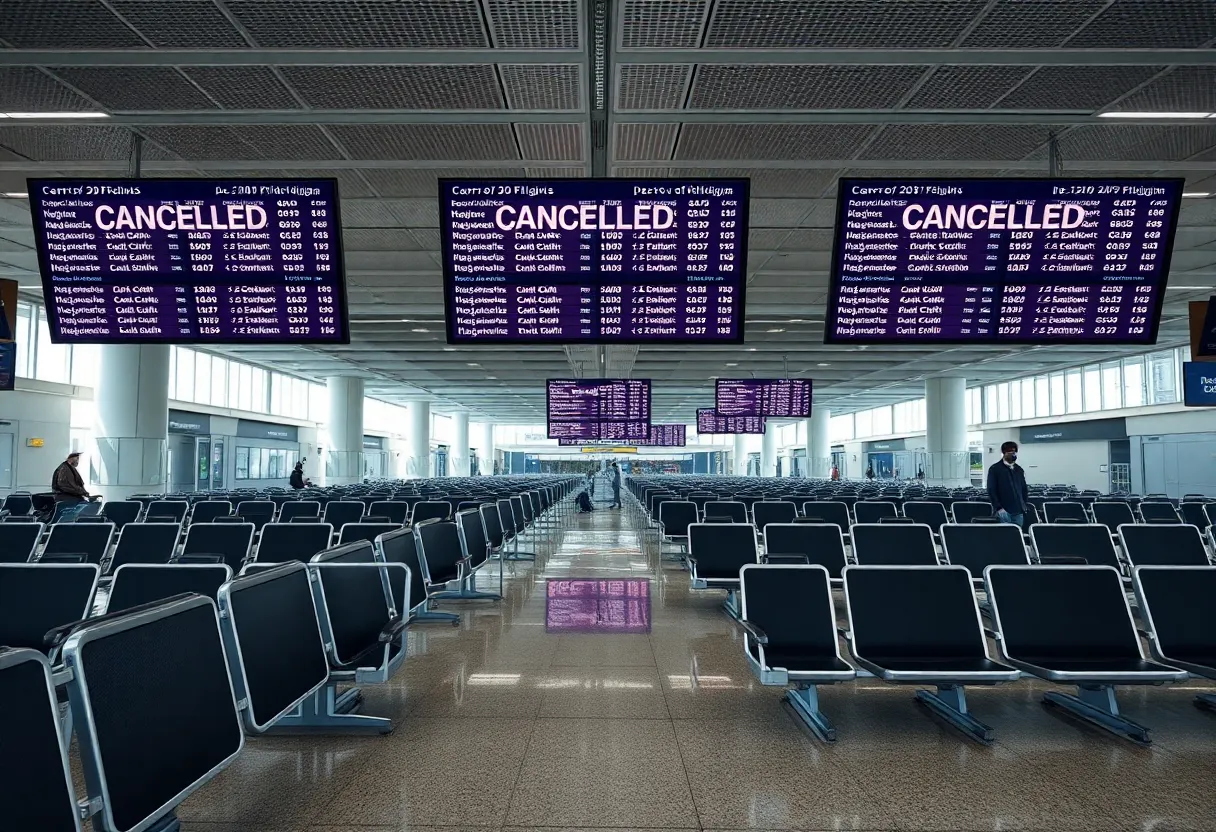 Empty Airport Terminal Due to Flight Cancellations