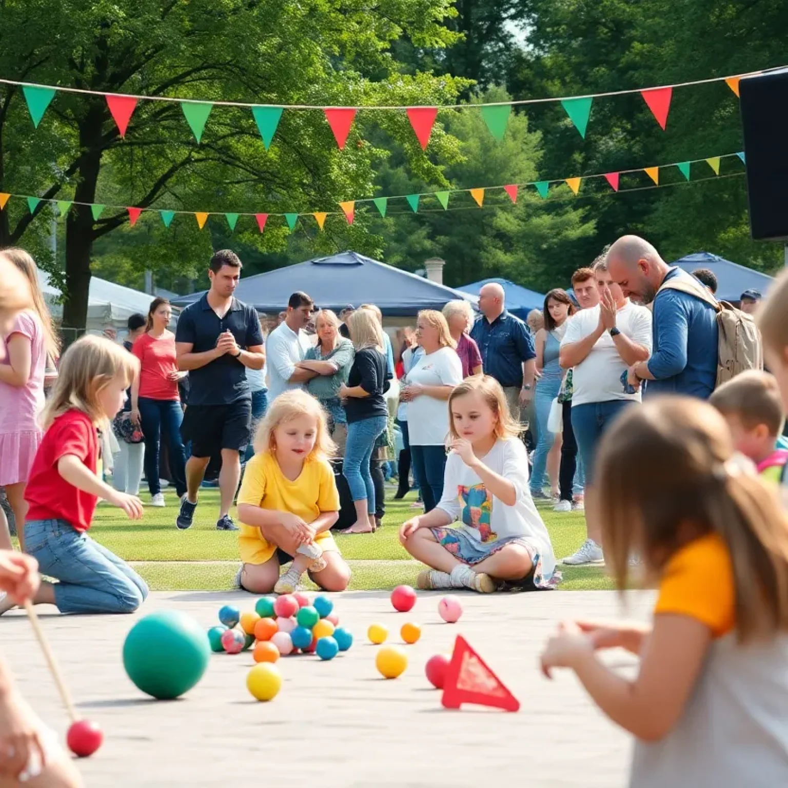 Families enjoying various activities at a summer event in St. Petersburg
