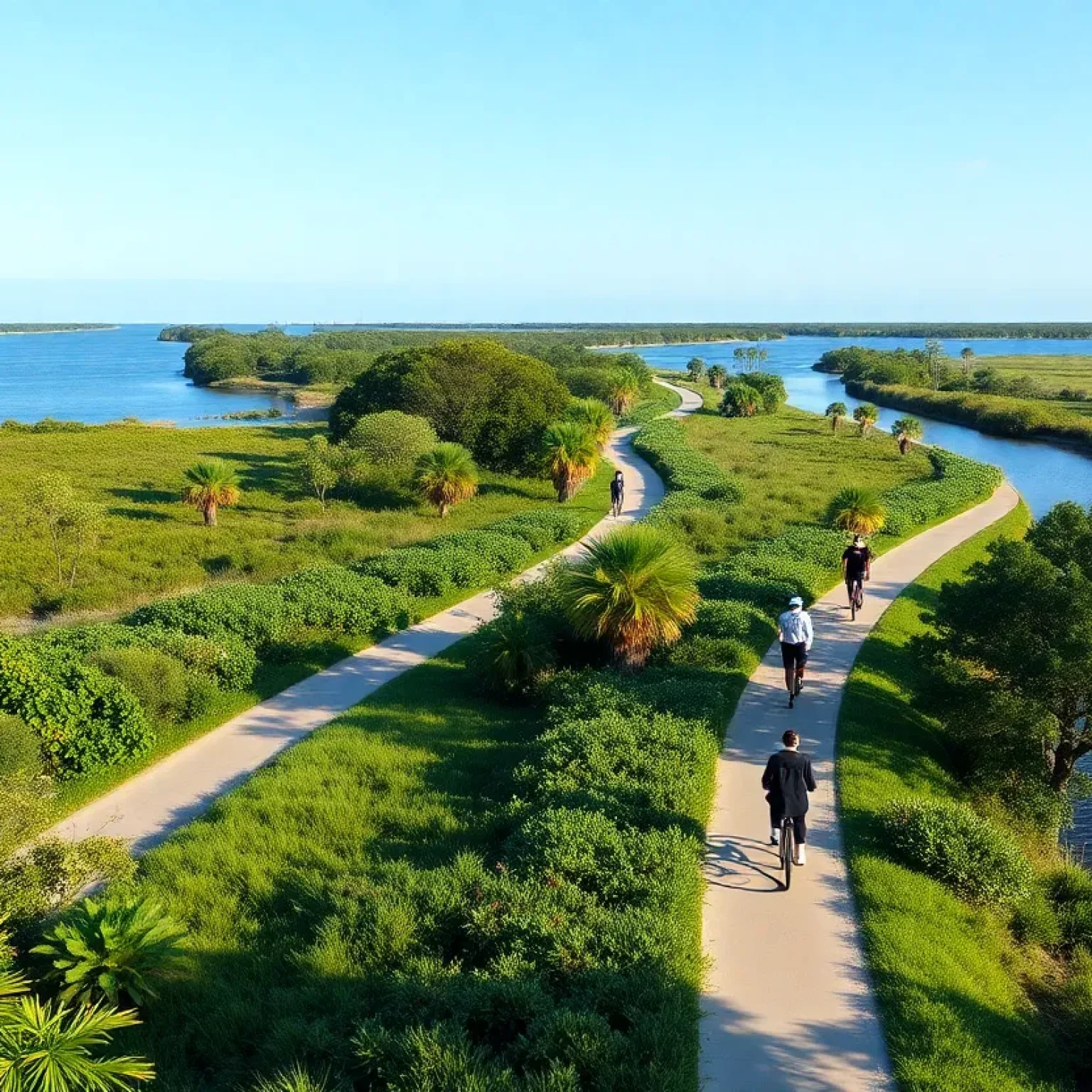 Cyclists and pedestrians enjoying the Florida Gulf Coast Trail