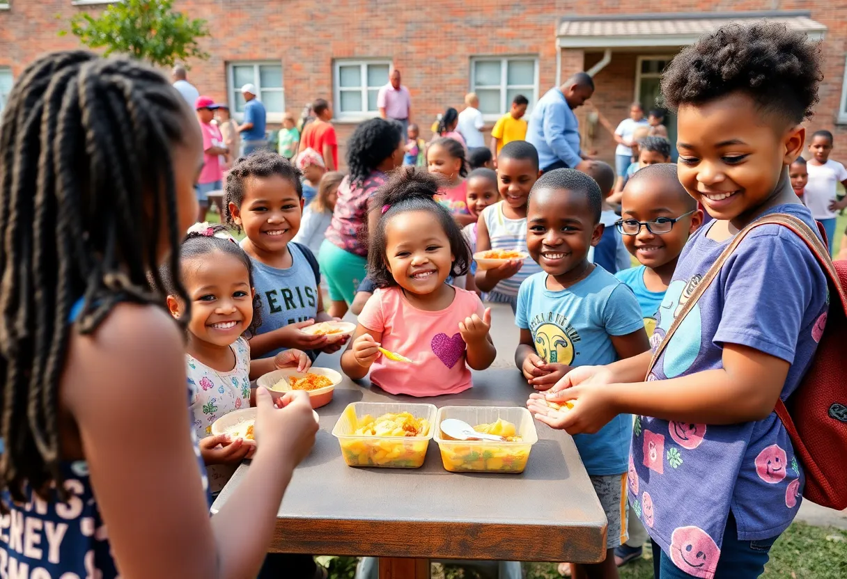 Children enjoying free summer meals at a school in Bay Area