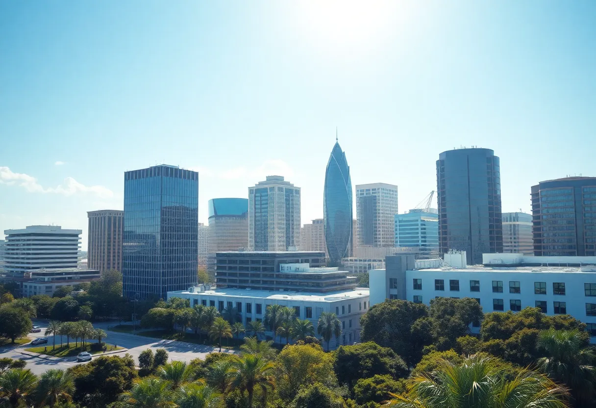 Jacksonville Florida skyline view with buildings and trees
