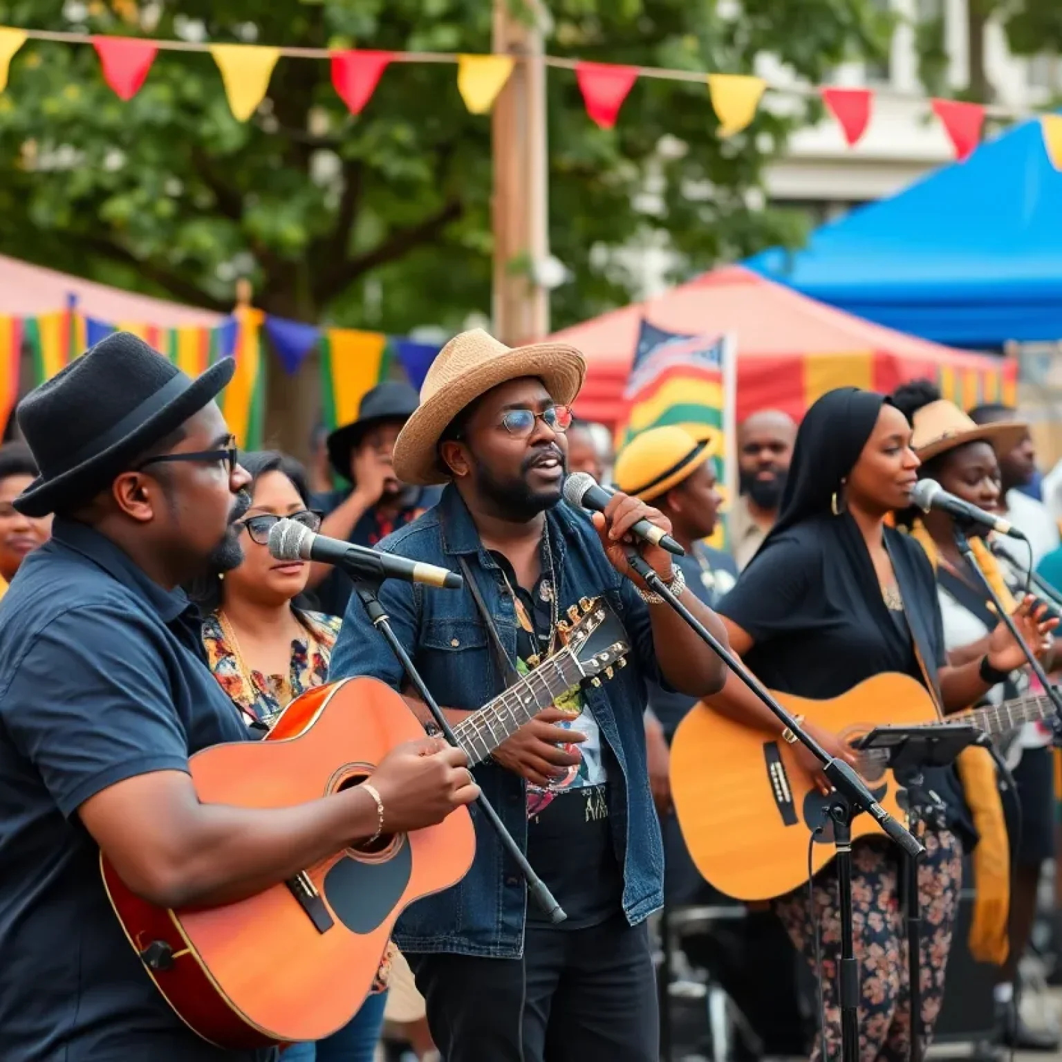 Crowd enjoying Juneteenth celebration with music and art displays in St. Petersburg