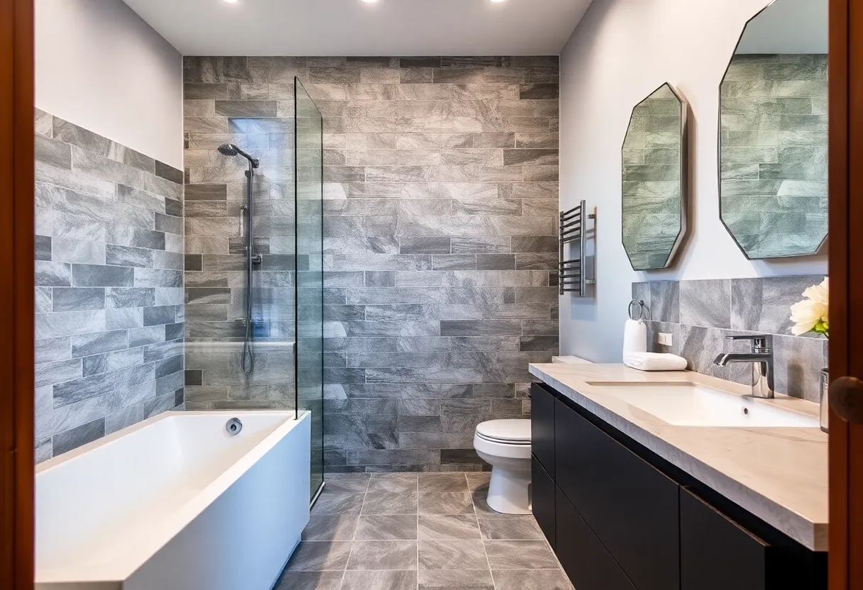 Stylish remodeled bathroom with modern fixtures and tiles