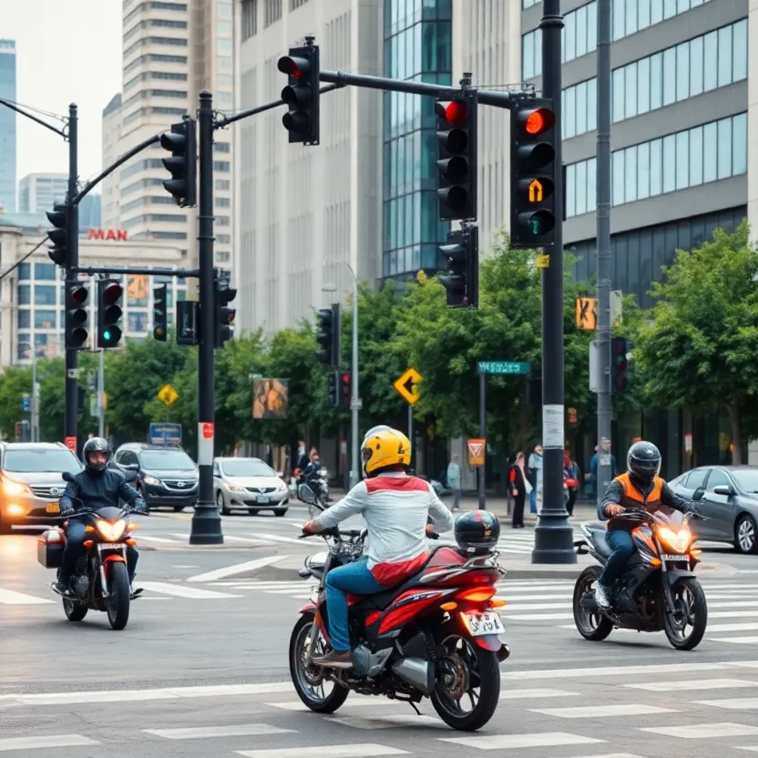 Illustration of motorcycle safety at an intersection