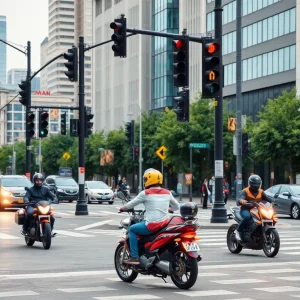 Illustration of motorcycle safety at an intersection
