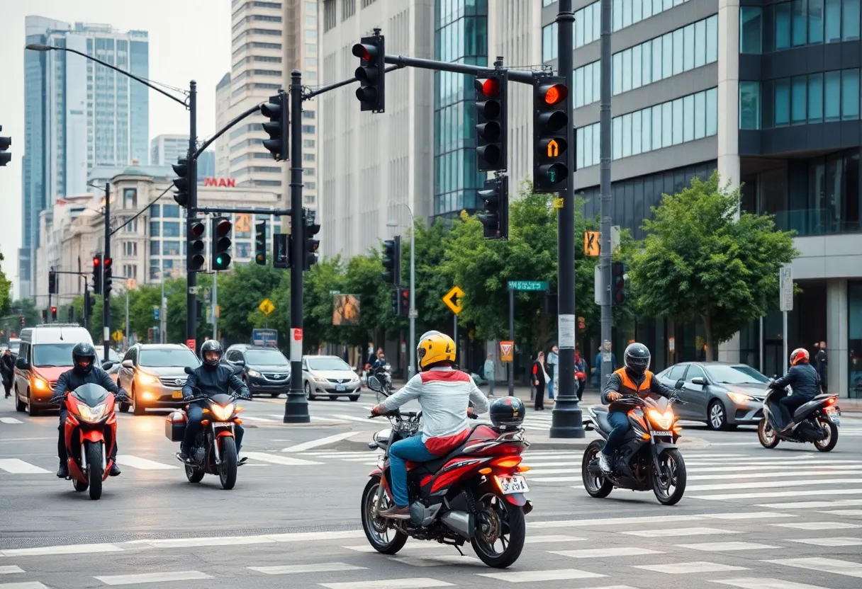 Illustration of motorcycle safety at an intersection