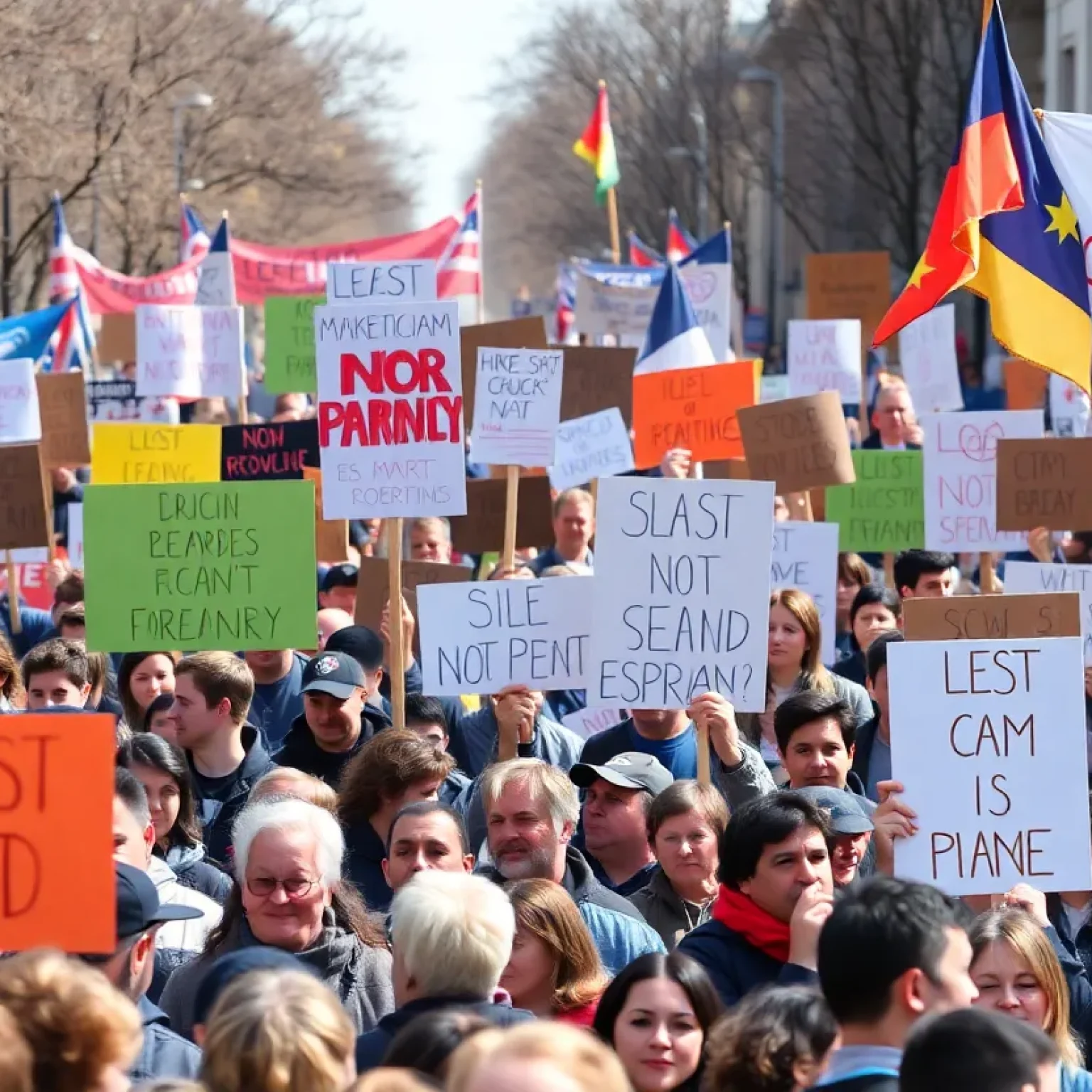 Large group of protesters demonstrating in Florida for No Kings Day
