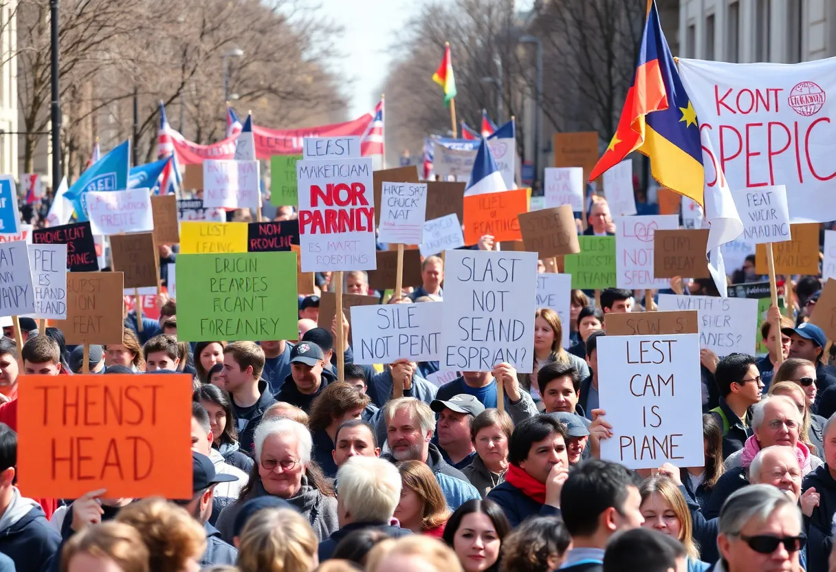 Large group of protesters demonstrating in Florida for No Kings Day