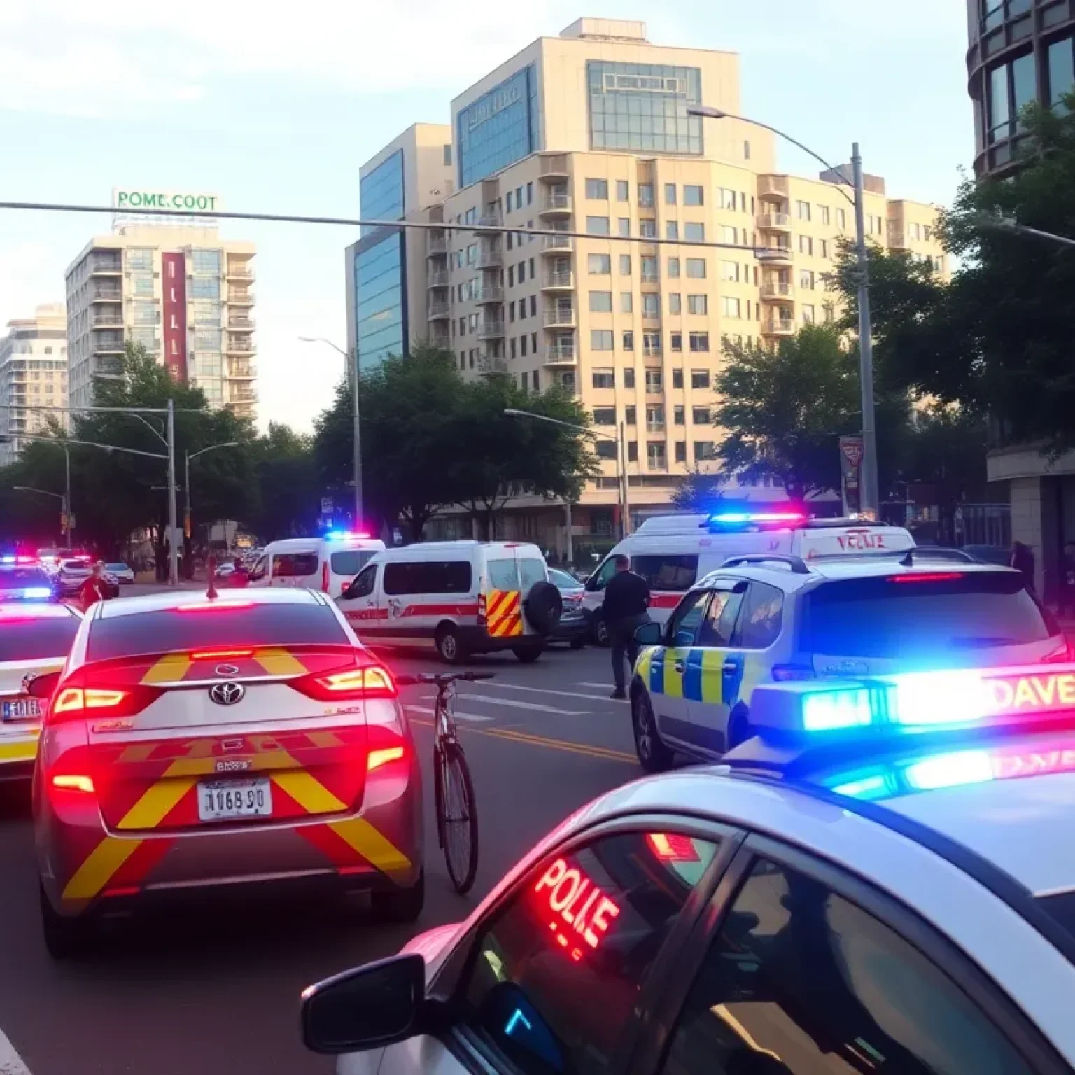 Emergency crews attending to traffic accident in Saint Petersburg