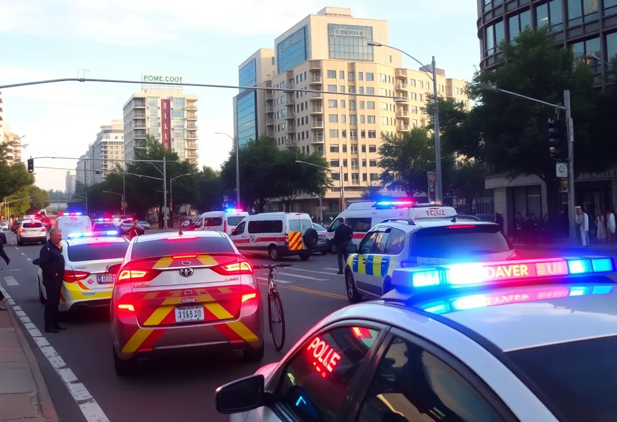 Emergency crews attending to traffic accident in Saint Petersburg