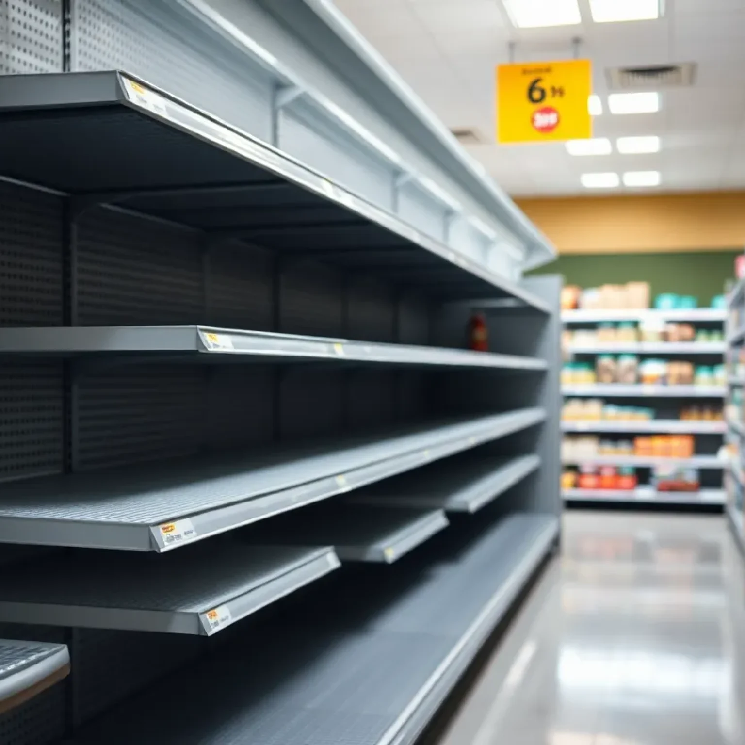 Empty grocery store shelves representing food scarcity due to SNAP budget cuts