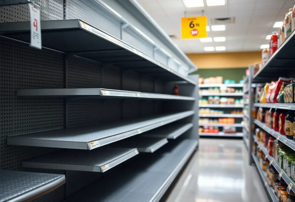 Empty grocery store shelves representing food scarcity due to SNAP budget cuts
