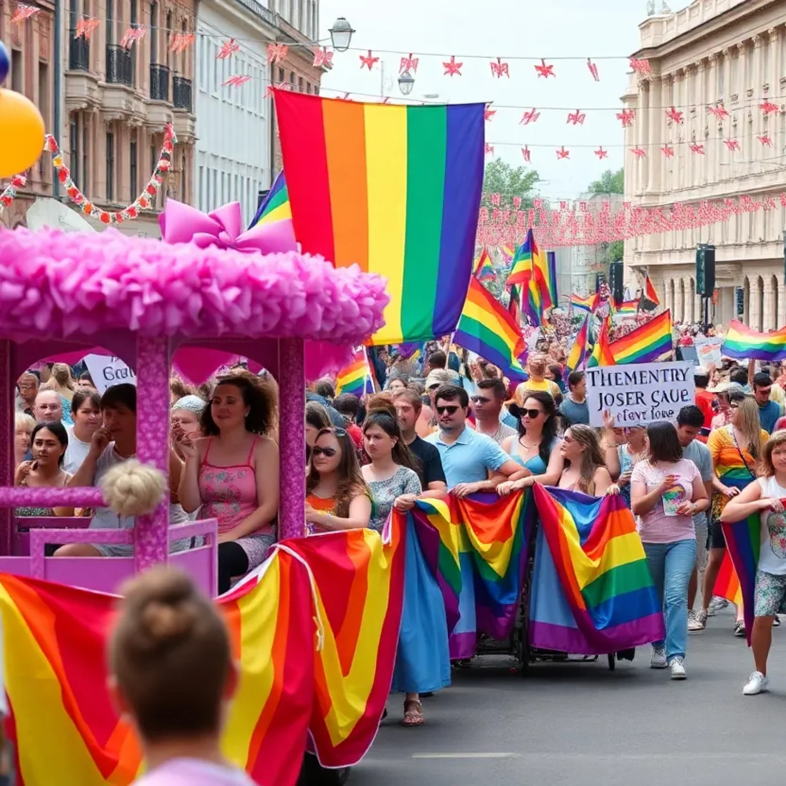 Colorful floats and attendees celebrating at St. Pete Pride Parade