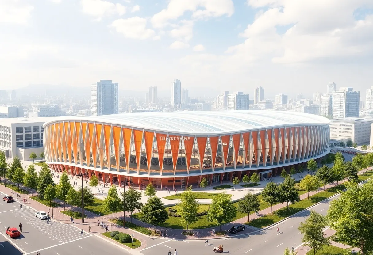 Architectural rendering of a proposed convention center near Tropicana Field in St. Petersburg.