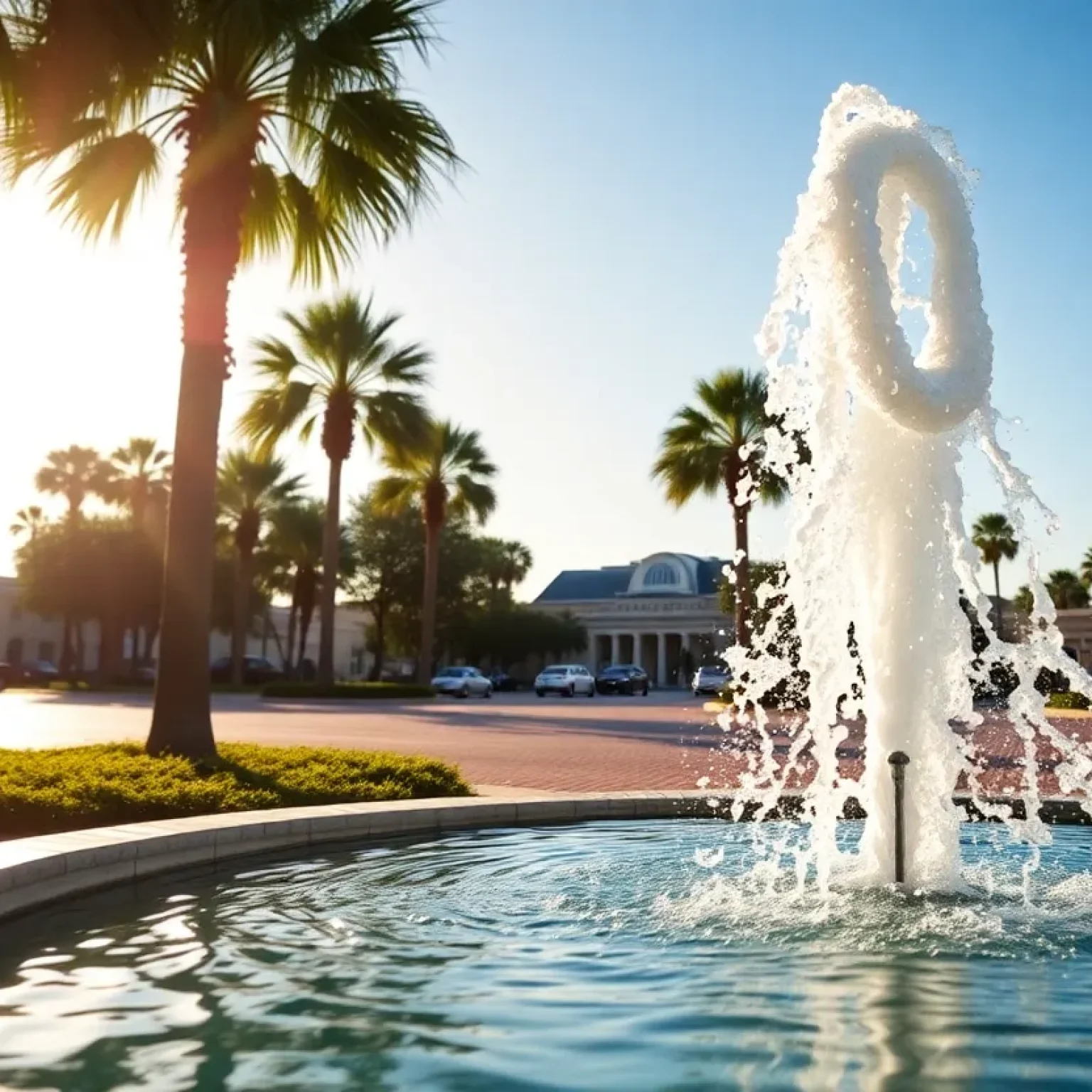 Water fountain in St. Petersburg, Florida on a sunny day