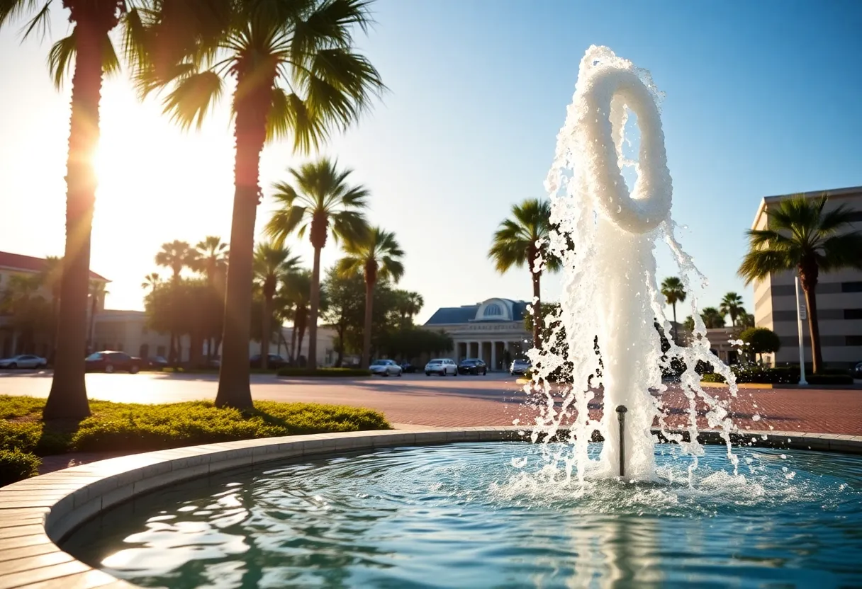 Water fountain in St. Petersburg, Florida on a sunny day