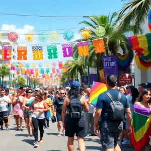 Vibrant Pride celebration in St. Petersburg with colorful decorations and performers
