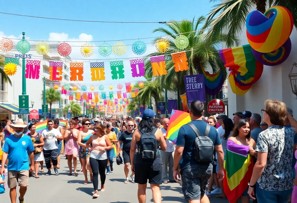 Vibrant Pride celebration in St. Petersburg with colorful decorations and performers